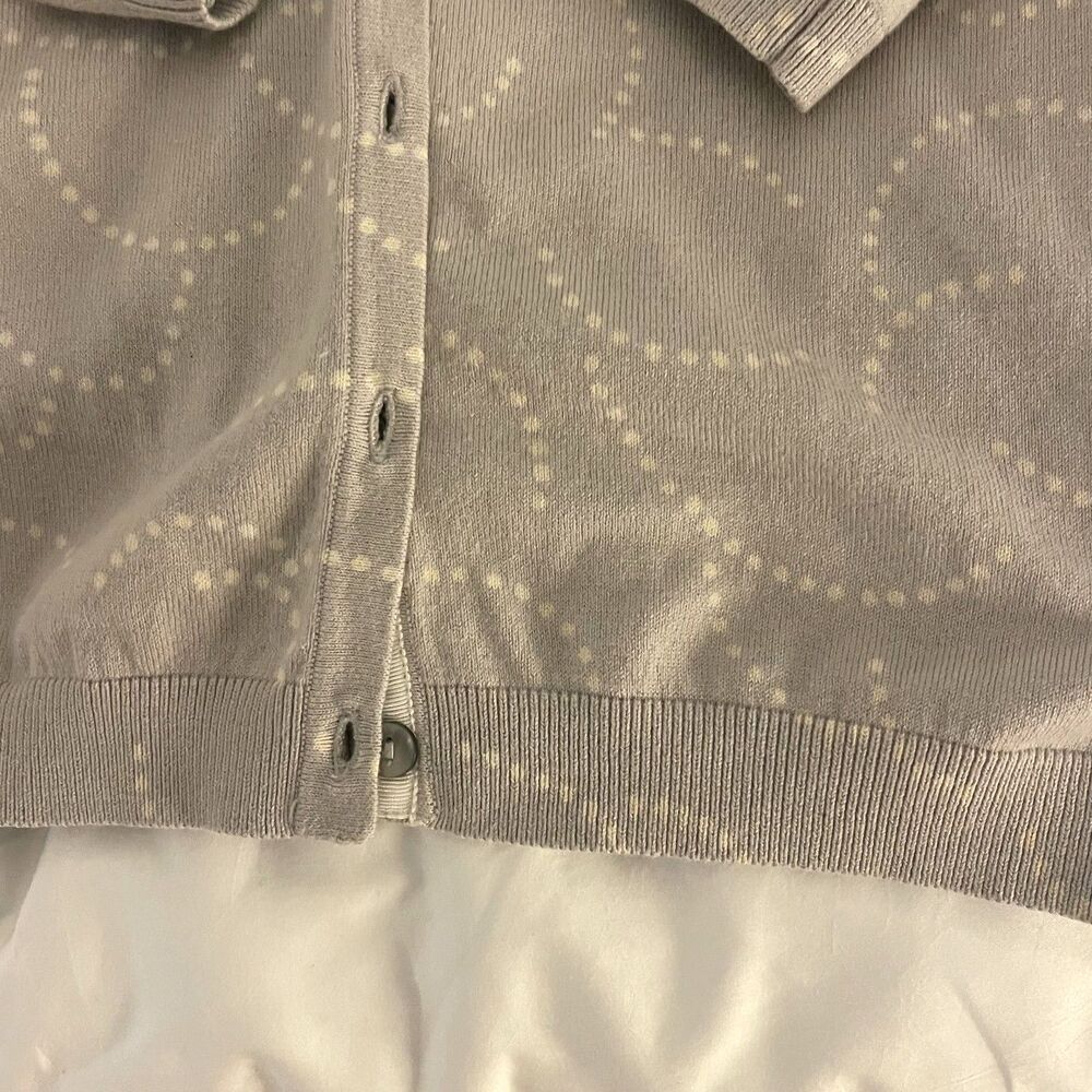 Boden Taupe Button Front Knit Cardigan 10 Polka Dot Abstract Work Preppy Sweater - Picture 13 of 14